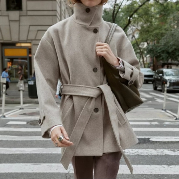 Zara Light Tan Wool Blend Outerwear - Picture 3 of 6